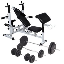 vidaXL Weight Bench with Weight Rack; Barbell and Dumbbell Set 198.4 lb