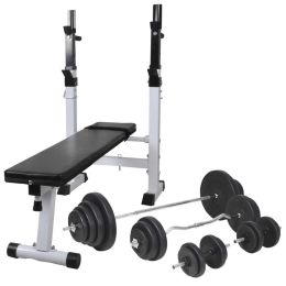 vidaXL Workout Bench with Weight Rack; Barbell and Dumbbell Set 264.6 lb (Color: Black)